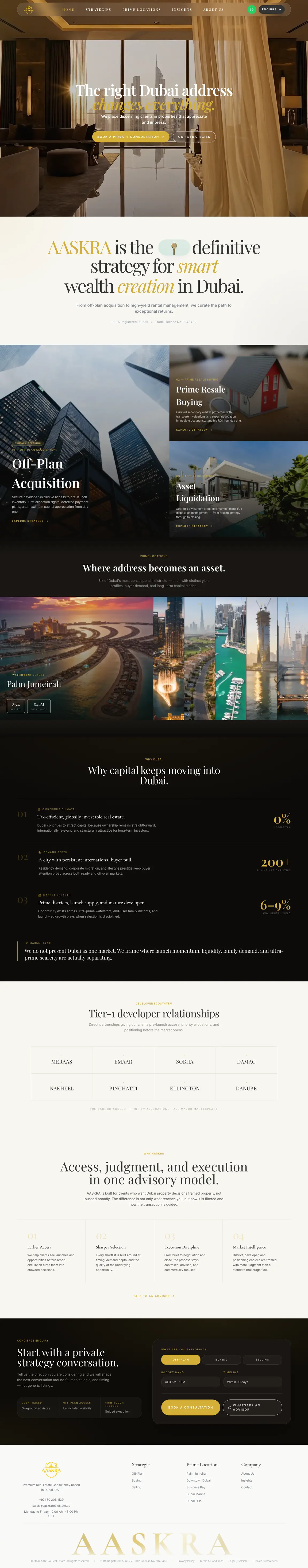 AASKRA Realty website: establish the luxury signal