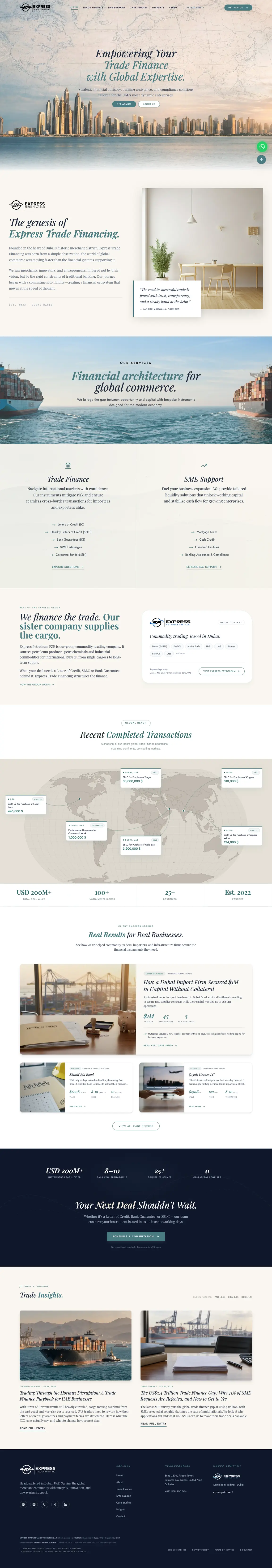 Express Trade Financing website: lead with proof